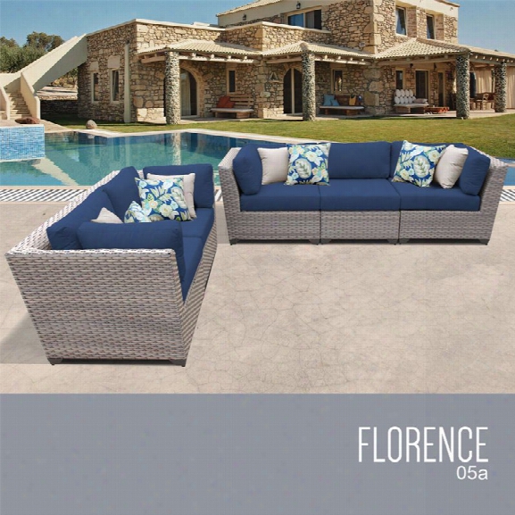 Tkc Florence 5 Piece Patio Wicker Sofa Set In Blue