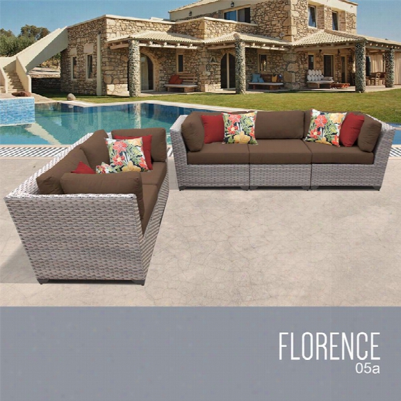 Tkc Florence 5 Piece Patio Wicker Sofa Set In Brown