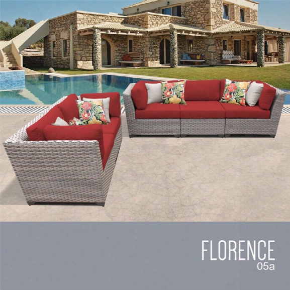 Tkc Florence 5 Piece Patio Wicker Sofa Set In Red