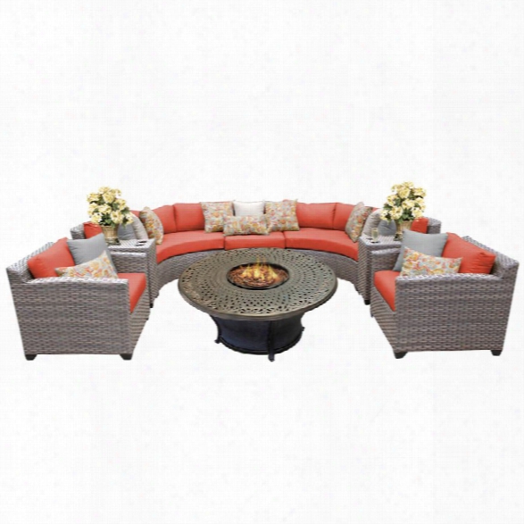 Tkc Florence 8 Piece Patio Wicker Fire Pit Sofa Set In Orange