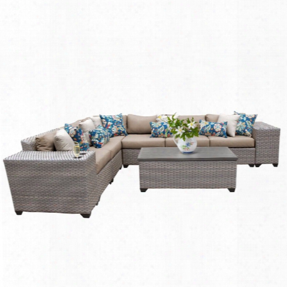 Tkc Florence 9 Piece Patio Wicker Sectional Set In Wheat