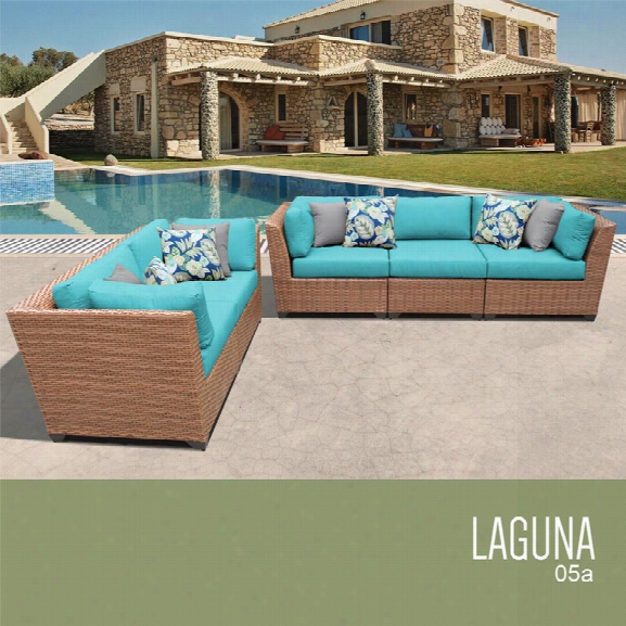 Tkc Laguna 5 Piece Patio Wicker Sofa Set In Turquoise
