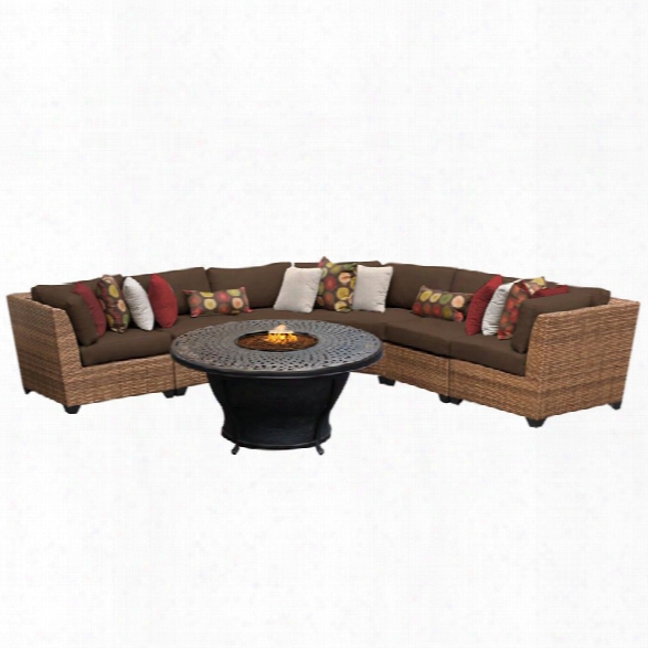 Tkc Laguna 6 Piece Patio Wicker Fire Pit Sectional Set In Dark Brown