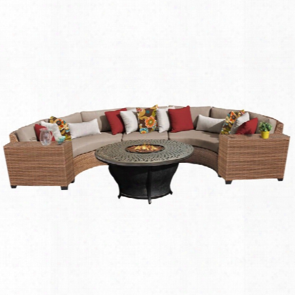 Tkc Laguna 6 Piece Patio Wicker Fire Pit Sectional Set In Wheat