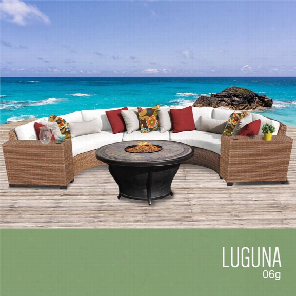 Tkc Laguna 6 Piece Patio Wicker Fire Pit Sectional Set In White