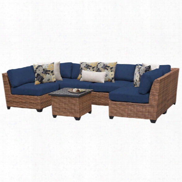 Tkc Laguna 7 Piece Patio Wicker Sectional Set In Navy