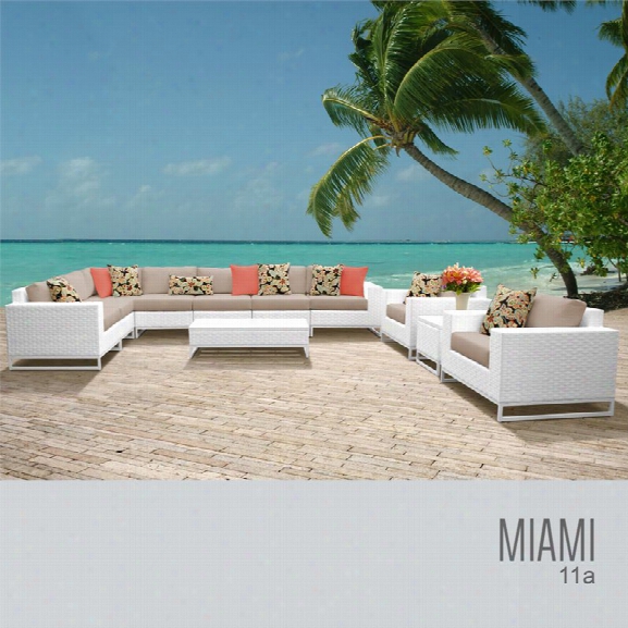 Tkc Miami 11 Piece Patio Wicker Sofa Set In Wheat