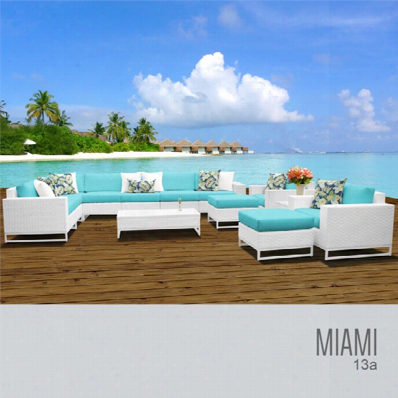 Tkc Miami 13 Piece Patio Wicker Sofa Set In Turquoise