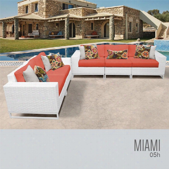 Tkc Miami 5 Piece Patio Wicker Sofa Set In Orange