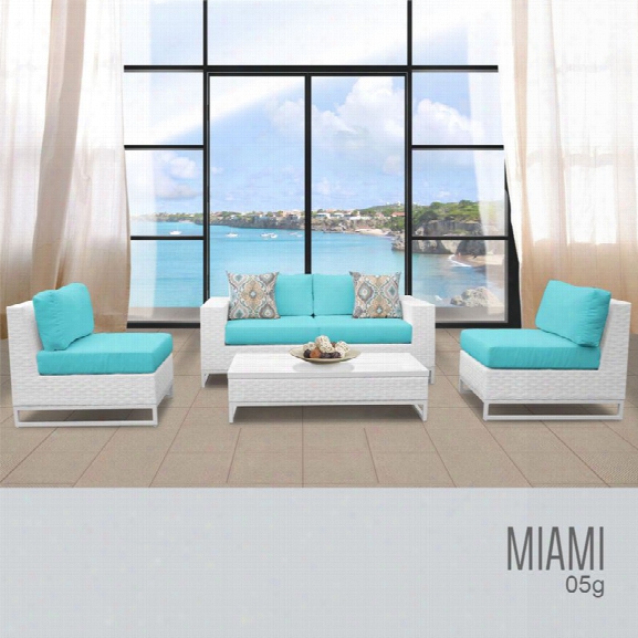 Tkc Miami 5 Piece Patio Wicker Sofa Set In Turquoise