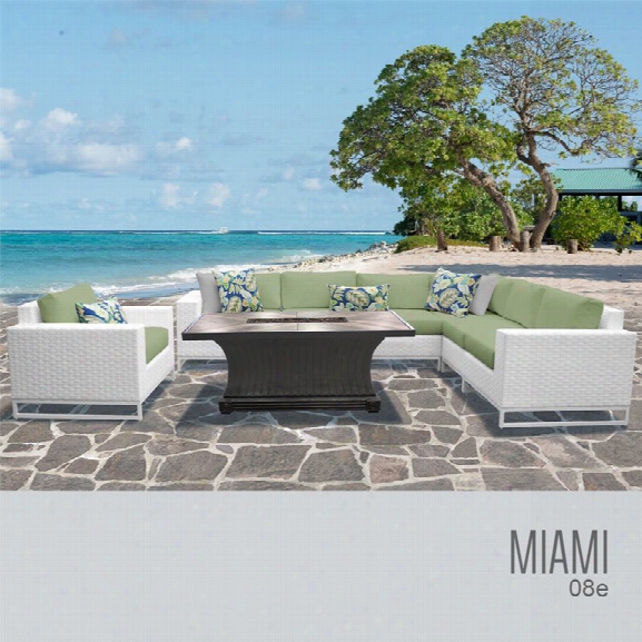 Tkc Miami 8 Piece Patio Wicker Fire Pit Sofa Set In Green