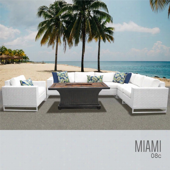 Tkc Miami 8 Piece Patio Wicker Fire Pit Sofa Set