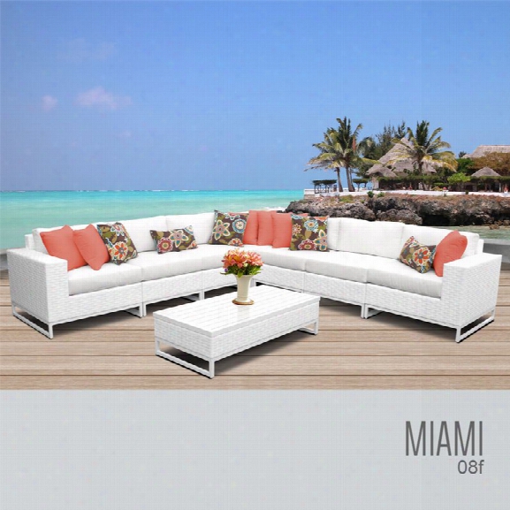 Tkc Miami 8 Piece Patio Wicker Sectional Set In White