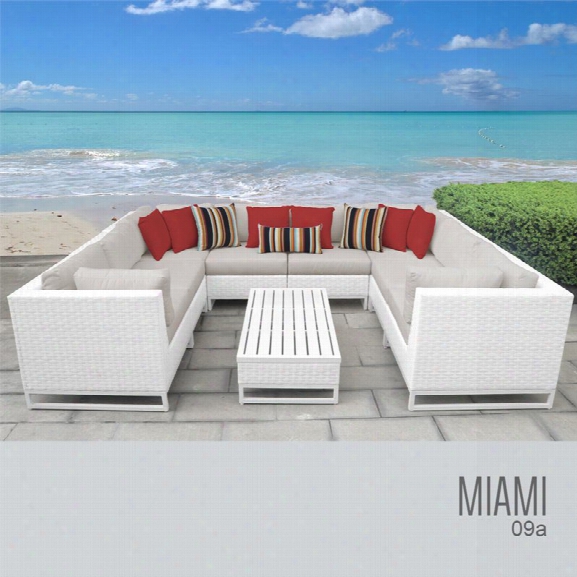 Tkc Miami 9 Piece Patio Wicker Sectional Set In Beige