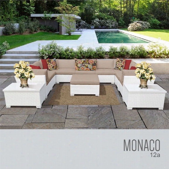 Tkc Monaco 12 Piece Patio Wicker Sectional Set In Wheat