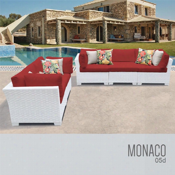 Tkc Monaco 5 Piece Patio Wicker Sofa Set In Red