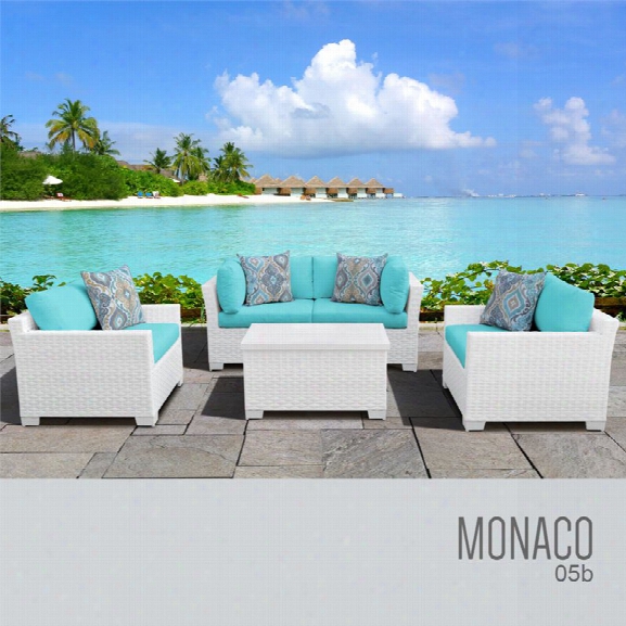 Tkc Monaco 5 Piece Patio Wicker Sofa Set In Turquoise