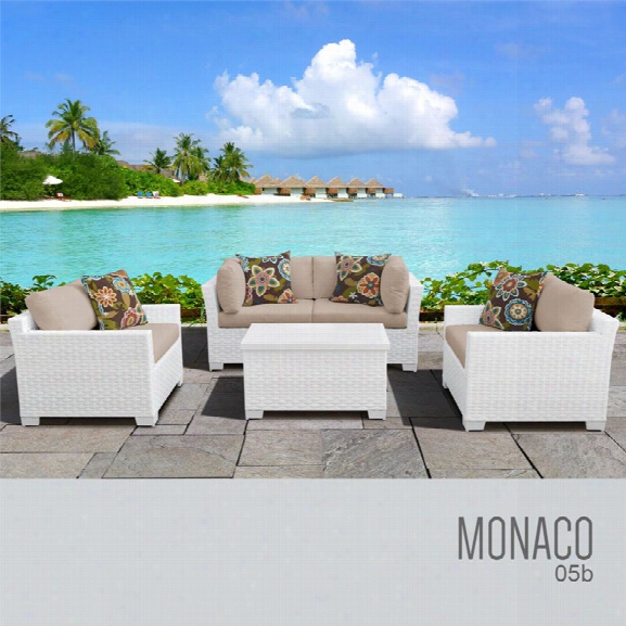 Tkc Monaco 5 Piece Patio Wicker Sofa Set In Wheat