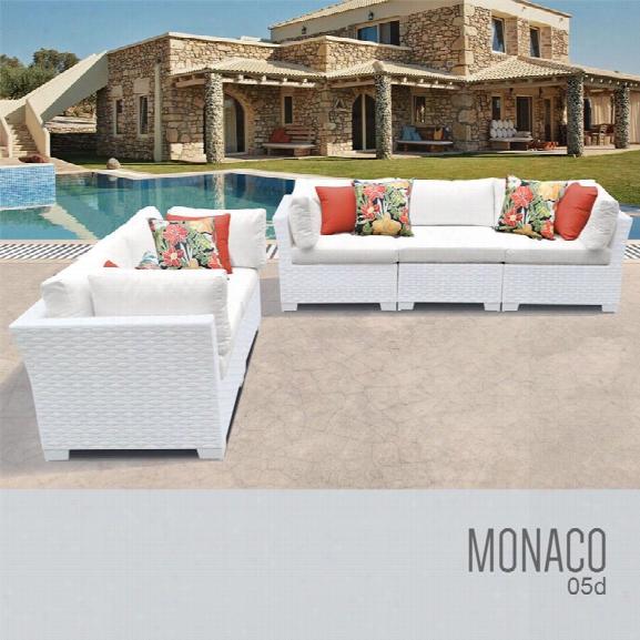 Tkc Monaco 5 Piece Patio Wicker Sofa Set In White