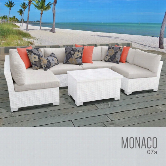 Tkc Monaco 7 Piece Patio Wicker Sectional Set In Beige