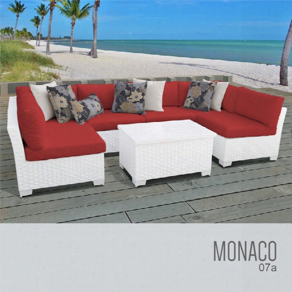 Tkc Monaco 7 Piece Patio Wicker Sectional Set In Red