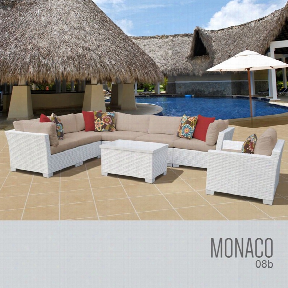 Tkc Monaco 8 Piece Patio Wicker Sofa Set In Wheat