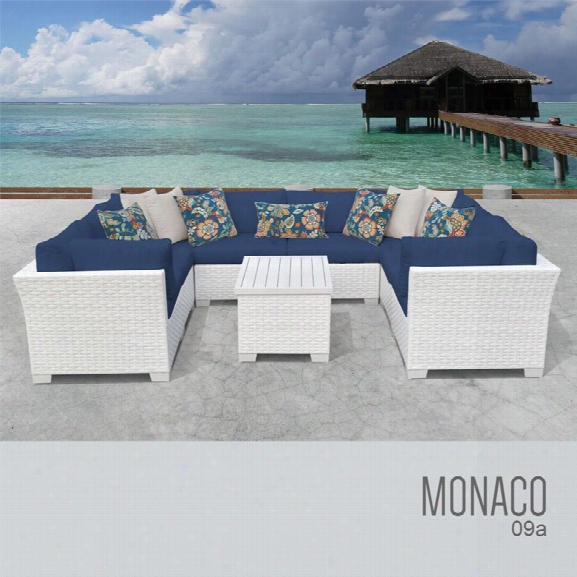 Tkc Monaco 9 Piece Patio Wicker Sectional Set In Blue