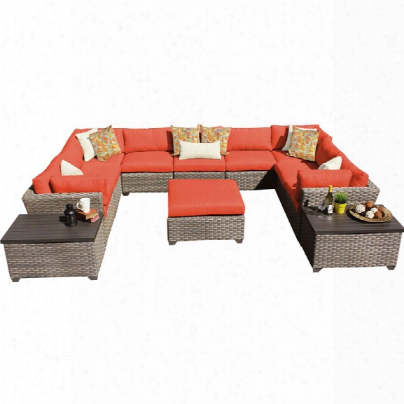 Tkc Monterey 12 Piece Patio Wicker Sectional Set In Orange