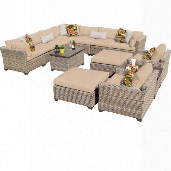 Tkc Monterey 13 Piece Outdoor Wicker Sofa Set In Wheat