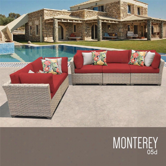 Tkc Monterey 5 Piece Patio Wicker Sofa Set In Red