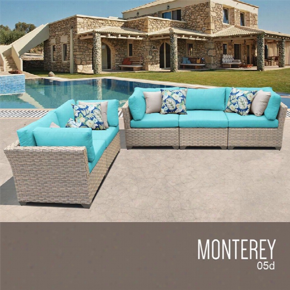 Tkc Monterey 5 Piece Patio Wicker Sofa Set In Turquoise