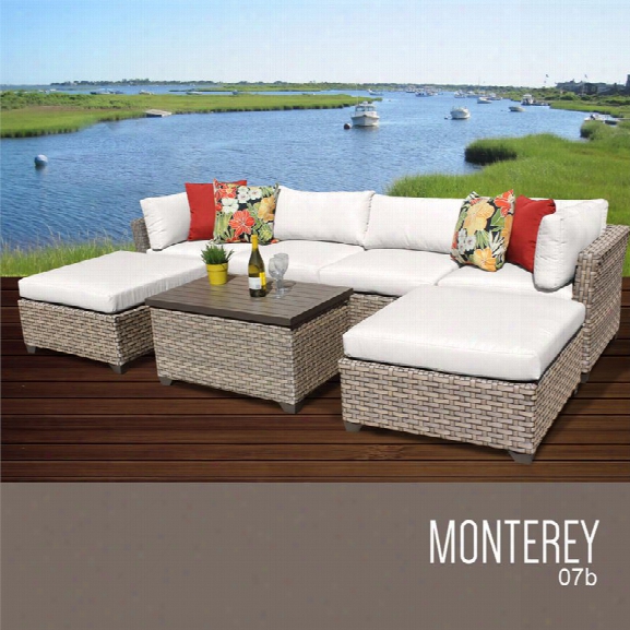 Tkc Monterey 7 Piece Patio Wicker Sectional Set In White