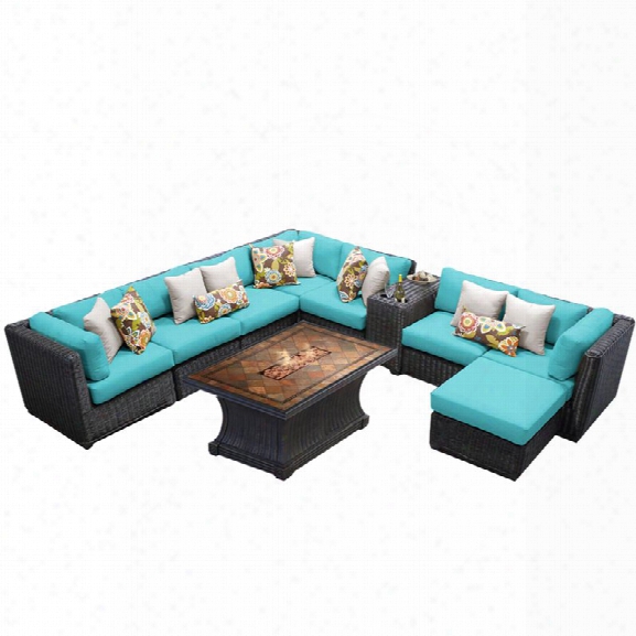 Tkc Venice 10 Piece Patio Wicker Fire Pit Sectional Set In Turquoise