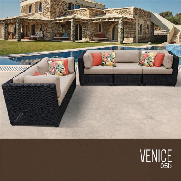 Tkc Venice 5 Piece Patio Wicker Sofa Set In Wheat