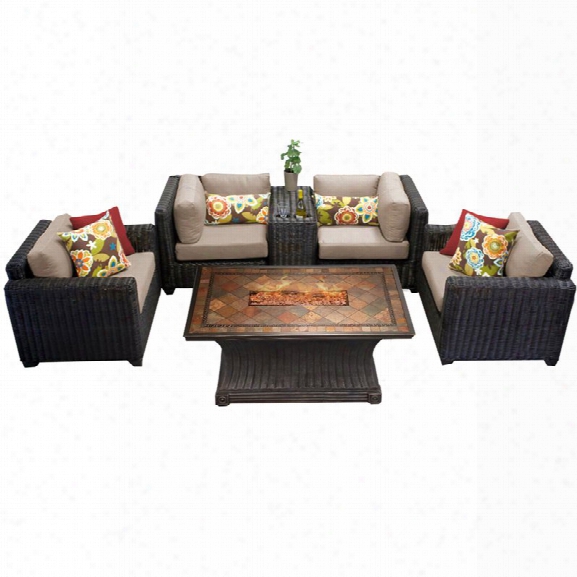 Tkc Venice6 Piece Patio Wicker Fire Pit Sofa Set In Wheat