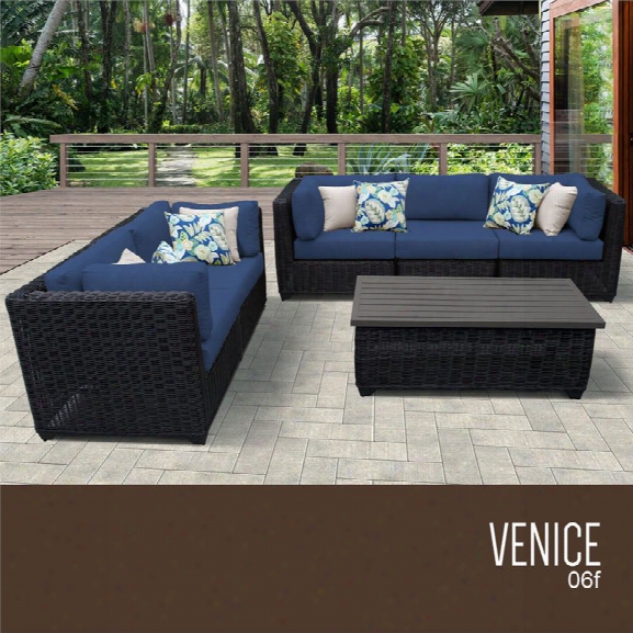 Tkc Venice 6 Piece Patio Wicker Sofa Set In Blue