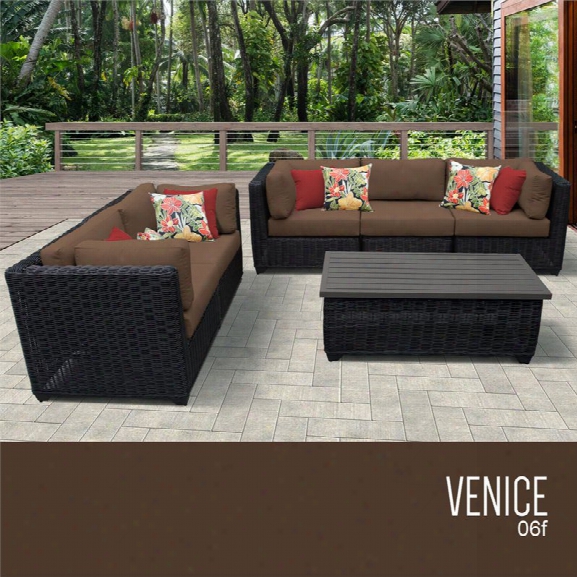 Tkc Venice 6 Piece Patio Wicker Sofa Set In Dark Brown