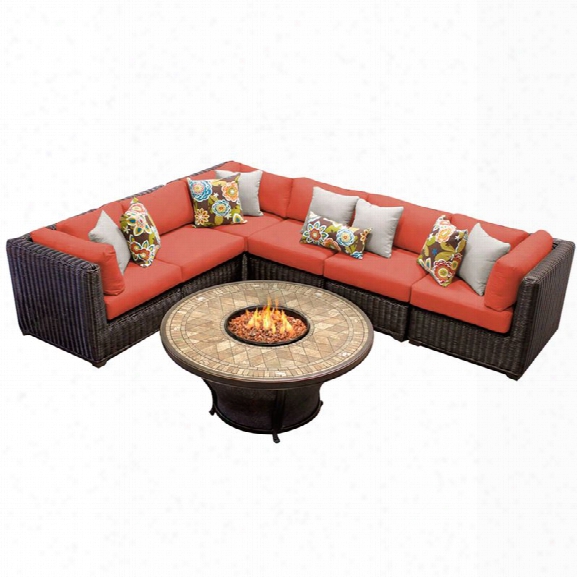 Tkc Venice 7 Piece Patio Wicker Fire Pit Sectional Set In Orange