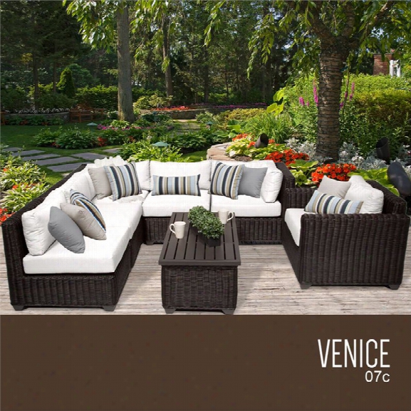 Tkc Venice 7 Piece Patio Wicker Sofa Set In White