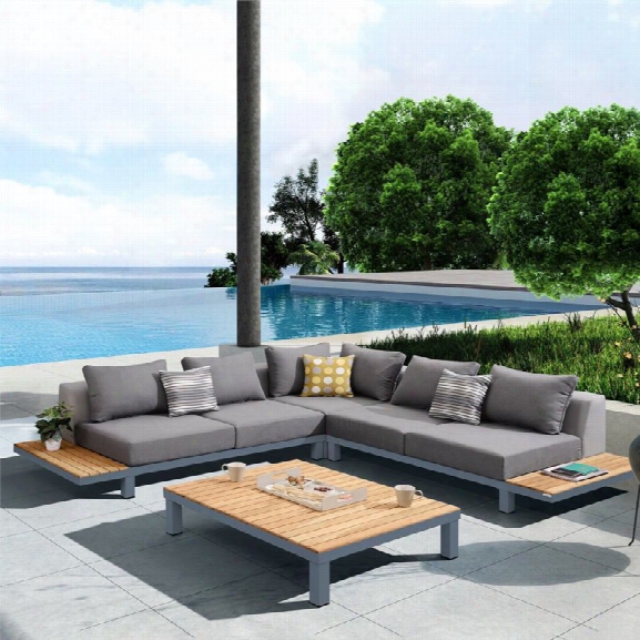 Armen Living Polo 4 Piece Patio Sectional Set In Dark Gray