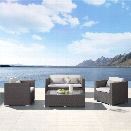 Armen Living Toronto 4 Piece Rattan Patio Sofa Set with White Cushions