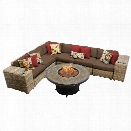 TKC Cape Cod 9 Piece Patio Wicker Fire Pit Sectional Set in Dark Brown