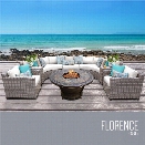 TKC Florence 8 Piece Patio Wicker Fire Pit Sofa Set in White