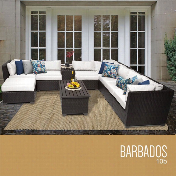 Tkc Barbados 10 Piece Patio Wicker Sectional Set In White