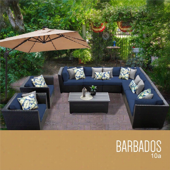 Tkc Barbados 10 Piece Patio Wicker Sofa Set In Navy