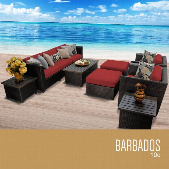 Tkc Barbados 10 Piece Patio Wicker Sofa Set In Red