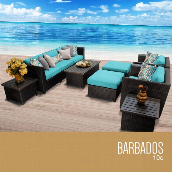 Tkc Barbados 10 Piece Patio Wiccker Sofa Set In Turquoise