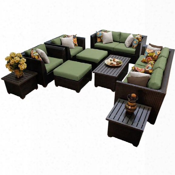 Tkc Barbados 12 Piece Patio Wicker Sofa Set In Green