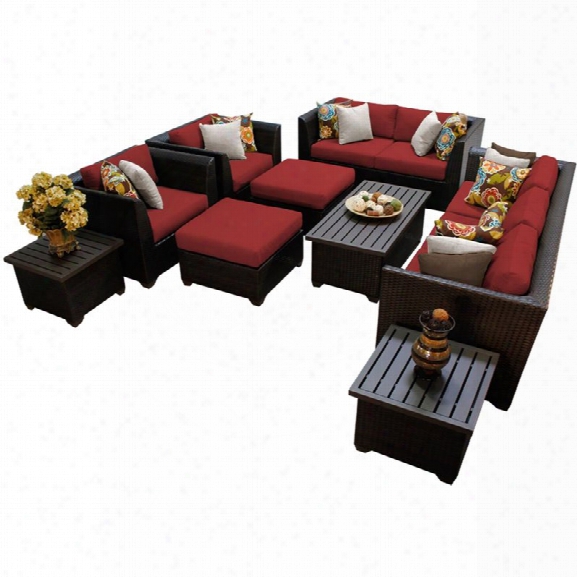 Tkc Barbados 12 Piece Patio Wicker Sofa Set In Red