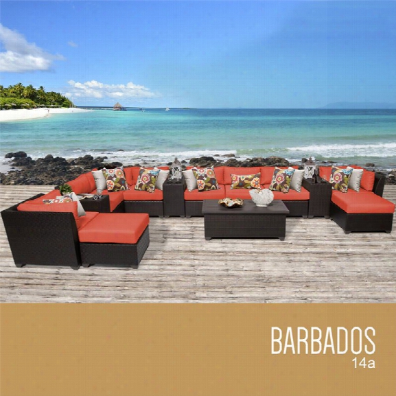 Tkc Barbados 14 Piece Patio Wicker Sofa Set In Orange